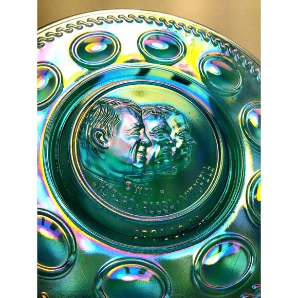 Vintage Carnival Glass Blue Apollo 14 Space Astronaut Plate Wheaton Glass NASA - Picture 3 of 5